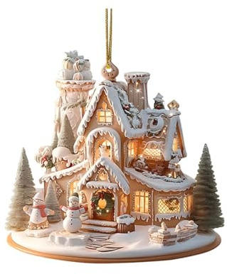 Weihnachtsdorf Dekorationen,Weihnachtshaus Dorf,2D Schnee Haus,Acryl hängende Dekoration,Mini Beleuchtete Festliche Haus Dekor,für Weihnachtsbaum Hängen,Toilette,Küche (D)