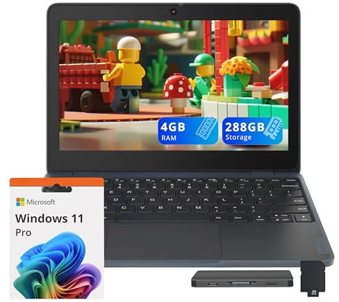 Lenovo 100w Gen 4 11.6 HD Laptop, Intel Processor N100, 4GB LPDDR5, 288GB Storage (128GB SSD+ 160GB Docking Station Set), Intel UHD Graphics, 720p HD Camera, Wi-Fi 6, Win 11 Pro, Gray