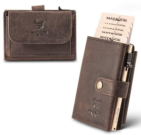 MATADOR Miami Slim Wallet – Porte-cartes de crédit en cuir avec porte-cartes pop-up – avec protection RFID et compartiment à pièces de monnaie – Mini portefeuille – Petit portefeuille pour homme avec