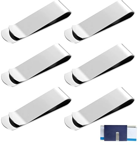 QKNOSM 6 Pieces Stainless Steel Money Clip, Metal Slim Money Clips Portable Silver Cash Clips Sturdy Banknote Clip Wallet Bill Holder for Credit Card Receipts
