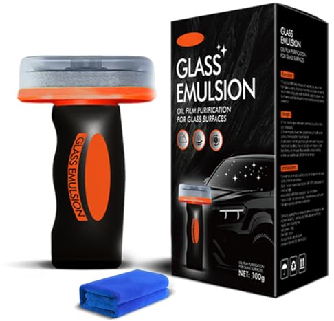 Hand-Held Glass Emulsion Cleaner, Car Glass Cleaner, Oil Film Cleaning Brush for Windscreen, G-lass Film Cleaning Brush, Oil-film Remover for Windows, Mirrors and Surfaces