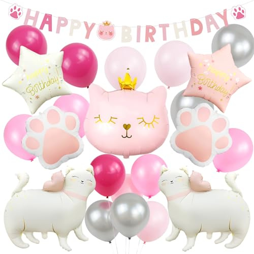 24 Stück Katzen Ballons Geburtstag Deko, Helium Luftballon Katz | Katzen Deko Luftballons, Folienballons Katzen, Katze Kindergeburtstag Party Deko, für Geburtstag, Babyshower, Hochzeit