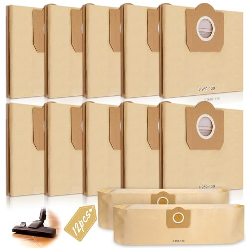 Vleuexe Lot de 12 Sacs Aspirateur pour Karcher 6.959-130.0,Sacs en Papier Filtre Poussière Papier pour Karcher WD3 MV3 WD3P A2201/2204/2504/2554/2251/2604 Aspirateur Premium Sacs d'aspirateur
