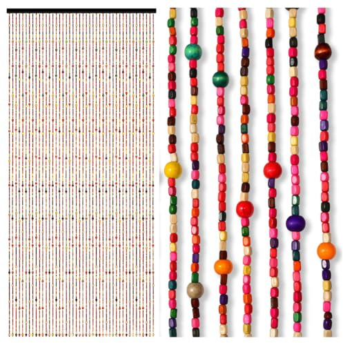 W&H 90x200cm Perlenvorhang Türvorhang,38Stränge Bohemian-Stil Bambusvorhang | Handwerk,Türvorhang Bambus Perlenvorhang als Insektenschutz Fliegenschutz,für Schlafzimmer Wohnwagen