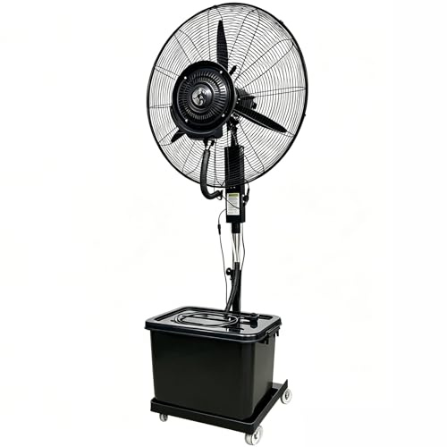 Ventilator für innen und außen mit Sprühsystem, Nebelventilator Industrie mit 42L Wassertank, 3 Geschwindigkeitsstufen, 90° Oszillierender Nebelkühler mit Rollen für Terrasse, Garten & Lagerhalle