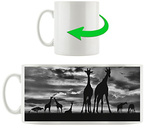 Stil.Zeit Möbel GmbH Monocrome, Afrika Giraffen im Sonnenuntergang, Motivtasse aus weißem Keramik 300ml, Tolle Geschenkidee zu jedem Anlass. Ihr Neuer Lieblingsbecher für Kaffe, Tee und Heißgetränke