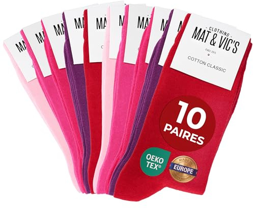 Mat & Vic's Chaussettes Homme, 5 ou 10 paires, 35-38, 39-42, 43-46, 47-50 | Chaussettes Femme, mi-mollet coupe classique, Certifiées OEKO-TEX 100, Fabriquées en Europe (Turquie)