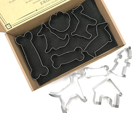 JOKUMO Dog Lover Complete Cookie Cutters Set – 10 PC High Grade 430 Stainless Steel –Golden Retriever, Miniature Schnauzer, Dachshund, Dog sit position, Dog Paw, Dog House, Fire Hydrant and 3 Dog Bone