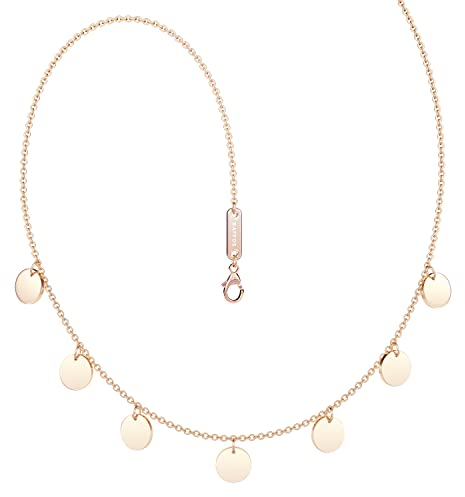 BAFFOS® Plättchen Halskette aus widerstandsfähigem Edelstahl in Farbe Rose-Gold für Damen - wundervoller runder Choker Schmuck + Gratis Geschenkverpackung
