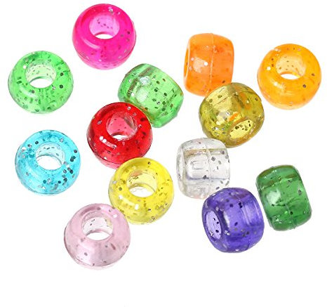 Mixed-Colour Glitter Acrylic Pony Beads Large Hole 9x6mm Pack of 100+