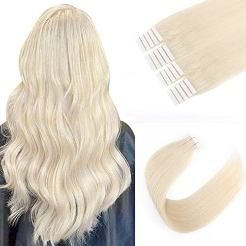 Sixstarhair Invisible Tape Extensions Echthaar, 20pcs 50g 55cm Remy Tape In Haarextension Echthaar #60 Klebe Extensions Echthaar Blond