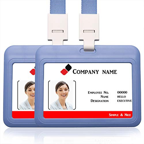 2 porta badge orizzontali con cordino da collo, targhetta per nome, tessere per studenti, biglietti da lavoro. Grigio-blu