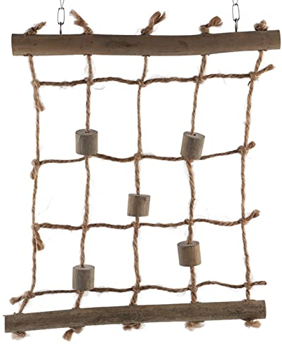 Bird Climbing Net Hemp Rope Bird Climbing Ladder Hanging Cage Chew Toy Play Gym Hanging Swing Net for Parrots, Budgies, Parakeets, Cockatiels, Conures, Macaws, Lovebirds, Finches