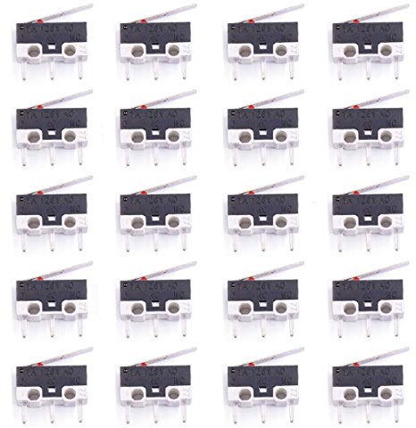 Youmile 20Pack Micro Switch AC 1A 125V 3Pin SPDT NO + NC Leva cerniera Pulsante momentaneo Micro finecorsa per Arduino