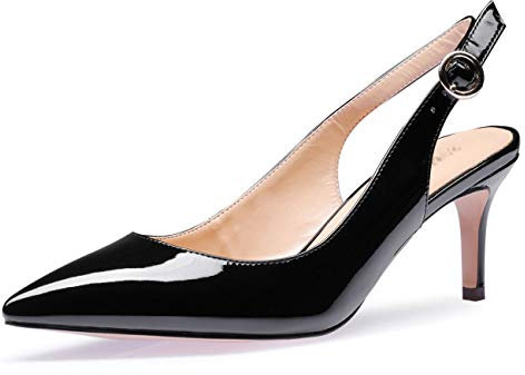 Castamere Scarpe col Tacco Donna Gattino Cinturino Regolabile Tacco a Spillo Sandali 6.5CM Nero Pelle Verniciata Scarpe EU 42