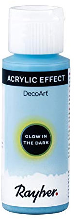 Rayher 35041356 Glow in the dark, hellblau, Nachtleuchtfarbe, Flasche 59 ml, für leuchtende Kunst- und DIY-Projekte, strahlt tagsüber intensiv und leuchtet in der Nacht nach, Nightglow Effekt