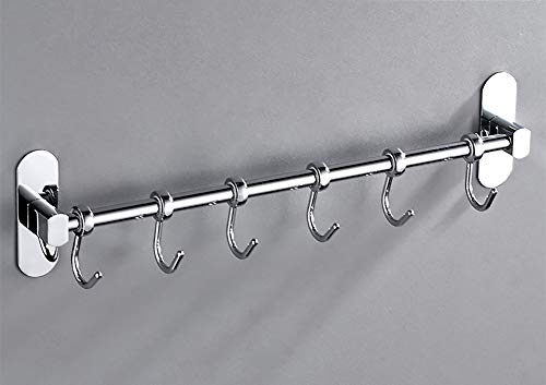 JKMQA Wall Mounted Utensil Rack,Kitchen Utensils Rack Mugs Hooks Wall Mounted Hanging Rail Rack With 6 Hooks Hanging Rack For Kitchen Utensils Pots And Pans Kitchen Cookware Bar Bathroom Towels.40 Cm