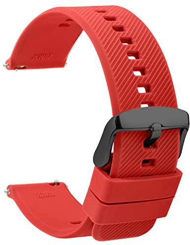 TStrap Montres Bracelets Silicone 22mm - Remplacement Bracelet de Montre Étanche à Dégagement Rapide en Caoutchouc Rouge - Plusieurs Couleurs pour Hommes Femmes Smartwatch Sport - 18mm 20mm