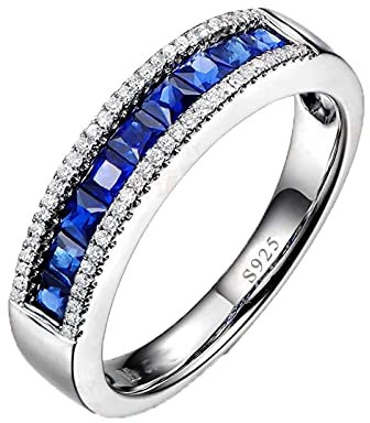 ANAZOZ Solitärring Silber Ringe Echt, Simulierte Nano Blauen Saphir Dreireihig Stein Quadratschliff Echt Silber Damenring Gr. 62 (19.7)