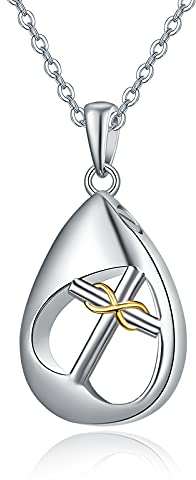 TANGPOET Asche Halskette 925 Sterling Silber Kreuz Urnenketten für Asche Gedenk Feuerbestattung Schmuck für Asche Andenken Anhänger für Mama Papa Frauen Männer Haustier mit Trichterfüller Kit