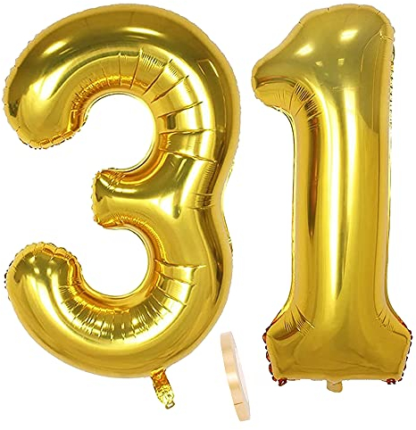 Folienballon Zahl Deko Gold 31 für Frauen Männer, XXL 100cm Riesen Nummer Aufblasbar Helium Ballon Figuren Zahlen Luftballons für 31. Jahre Mann Frau Geburtstag Hochzeit Jubiläum Party Dekoration