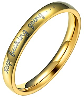PAURO Herren Edelstahl 3mm Personalisiert Keep Fucking Going Wörter Biker Ring Punk Stil Gold Größe 65 (20.7)