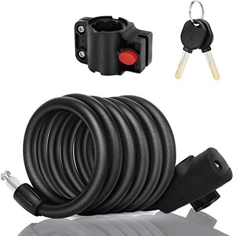 Wonnell Lucchetto per Bicicletta,180cm/12 mm Lucchetto Bici Lucchetti Cavo Blocco per Bicicletta con 2 Chiavi,Catena Antifurto a Spirale per Bici, Triciclo, Scooter,Lucchetto Bici