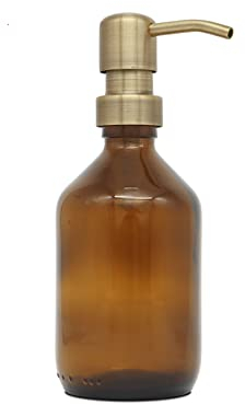 A Good Smile DIY Glas Seifenspender Edelstahlspender 250ml mit Aufkleber zum selbst gestalten Braun/Gold