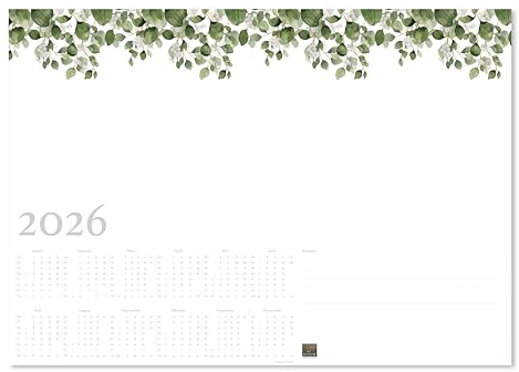 BATI ORIGIN I Schreibtischunterlage Papier I DIN A2 I mit Kalender 2026 I 50 Blatt I Design Eucalyptus I praktische Schreib-Unterlage für das Büro I klimaneutral produziert