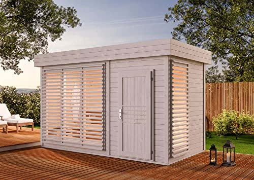 FinnTherm Gartensauna Außensauna Sauna Haus Azalia 2 Sitzbänke Wandstärke 40 mm