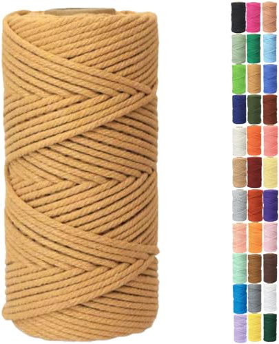 Binwat Cordón de macramé grueso de algodón natural para manualidades, hilo trenzado, cuerda de algodón para colgar en la pared, perchas de plantas, tejer, proyectos decorativos, 4 mm x 100 m (café)