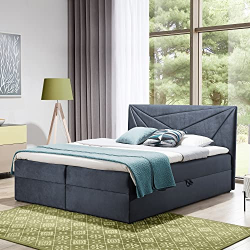 Boxspringbett Doppelbett TEO - Bett mit Bonellmatratze, mit Bettkasten für Bettwäsche und Topper. Gepolsterte Kopfstütze in 3 verschiedenen Varianten (Anthrazit, 160x200 TEO 3)