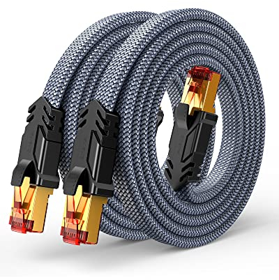 SNOWKIDS 2 Stück Cat 8 LAN Kabel 0.5m, 40Gbps Netzwerkkabel Hochgeschwindigkeits 2000MHz S/FTP Ethernet Kabel POE Gigabit RJ45 Nylon geflochtener Vergoldeter für PS5 Router Modem TV Switch Laptop