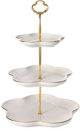 Alzata per cupcake in porcellana a 3 livelli con 3 strati intarsiati vassoi dorati a forma di fiore Alzata per torta Piatto di frutta per alimenti Dessert Snack Biscotti