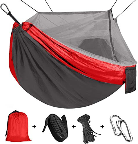 XCC GCX- Bewegliche im Freien Hängematte Fallschirm Stoff Hängematten for Backpacking Reise Camping, Doppelzimmer Einzel Garten Hängematten Sicherheit (Color : Charcoal/Red)