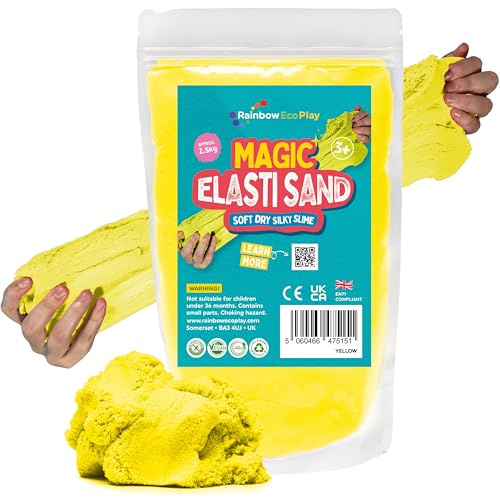 Rainbow Eco Play - Magic Play Sand for Kids – Elasti - 2.5kg - Childrens Eco-Friendly Non-Toxic Natural Coloured Sand - Sensory Magnetic Moon Kenetic Elastic – Yellow