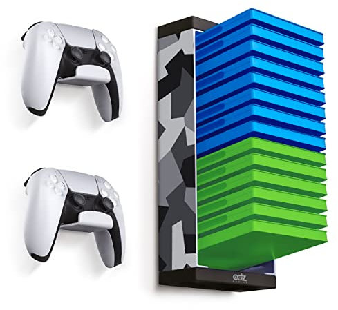 ADZ Soporte de Pared con Estante y Controlador de Camuflaje, Organizador de Videojuegos montado en la Pared para Juegos PS5, PS4, PS3, Xbox One y Xbox Series X, Controladores y Auriculares.