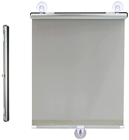 Suction cup roller blinds no drilling,blackout curtains,automatic retractable roller shades,temporary privacy blinds for doors and windows,bedrooms and balconies,UV protection,Grey-65x125cm/25x49in