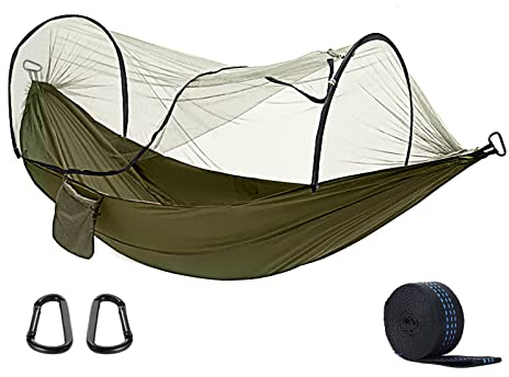 Kyrio Hamac de Camping avec moustiquaire, Hamac Portable en Nylon, Simple et Double, avec balançoire pour l'extérieur, la randonnée, la Survie et Le Voyage (Vert)