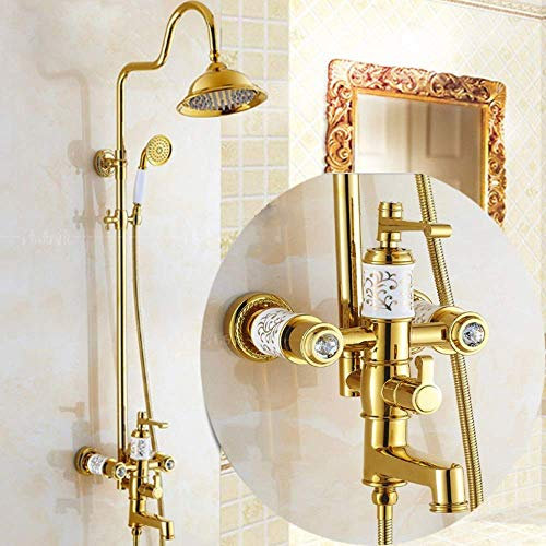 Shower Set Shower Set Hand Shower System Full Copper Shower Bathroom Booster Nozzle Faucet Diamond Round Top Spray 3 Function Water Supply Bathroom