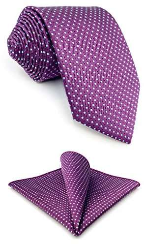 S&W SHLAX&WING Cravates pour Homme Dotty Violet à Pois Bleus Ensemble de Cravate avec Pochette Assortie 147cm