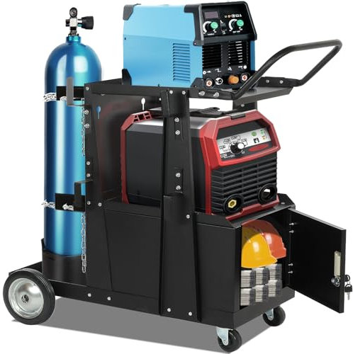 RCIACRHT Welding Cart Heavy Duty Rolling Welder Carts with Wheels and Tool Storage Box,Plasma Cutter Welder Cart for MIG TIG ARC Welder and Plasma Cutter Tank,200 Lbs