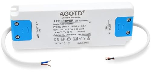AGOTD LED Trafo LED Transformator 230V auf 24V LED, DC 60 Watt LED Netzteil Treiber LED Driver Konstantspannungs 60W für LED Lichtstreifen, Schrankleuchten