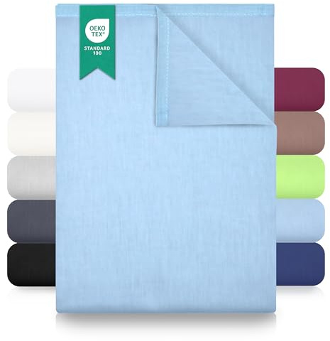 GREEN MARK Textilien Klassische Bettlaken – Flaches Laken aus 100% Baumwolle, ohne Gummi, hautfreundlich, pflegeleicht, bei hohen Temperaturen waschbar - Hell Blau - 150x250 cm