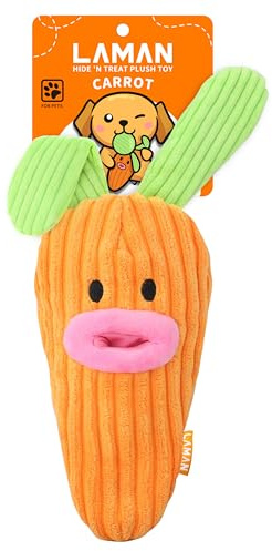 LAMAN Hide 'N Treat Carrot Plush - Interactive Dog Puzzle Toy, Squeaky & Crinkle Snuffle Dog Treat Toy for Boredom Relief & Mental Stimulation - Ideal for Small, Medium Dogs & Puppies (Bunny Carrot)