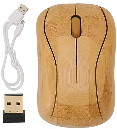 Annadue Kreative Kabellose Maus aus Bambus Holz, Praktische Laptop Maus aus Geschäfts Büro, 3 DPI Einstell Stufen, 800 1200 1600 DPI, für die Freizeit für Arbeits Studien, 400mAh.