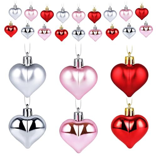 Liitrton Herzförmige Dekorationen für Weihnachtsbaum, Party-Dekoration, Valentinstag, hängende Ornamente (24 Stück, mehrfarbig)