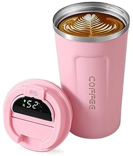 GRFIT Coffee Mugs Portable Display Coffee Cup Digital Stainless Steel Thermal Cold Hot Water Cups Drinkware Travel Vacuum Thermos Mug Mug Set (Color : Roze, Size : 380ml)