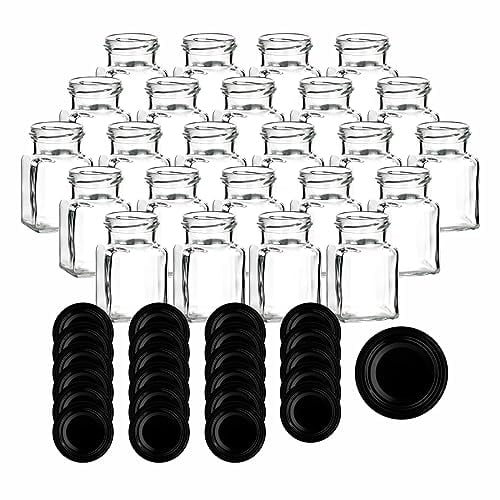 gouveo 24er Set Einmachgläser 150 ml eckig mit Schraubdeckel schwarz - Kleine Vorratsgläser mit Drehverschluss - Leere Marmeladengläser, Einkochgläser, Aufbewahrungsgläser (EGE150SZ)