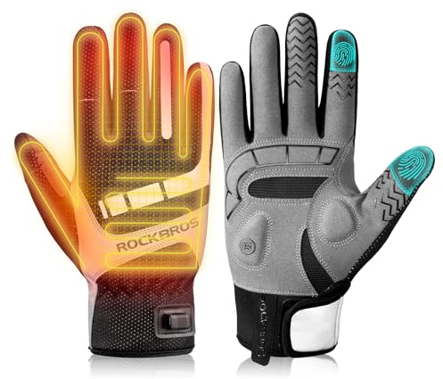 ROCKBROS Beheizte Handschuhe Winter Beheizbare Fahrradhandschuhe Touchscreen Warme Winddichte Heizhandschuhe für Radfahren Wandern Damen & Herren XXL